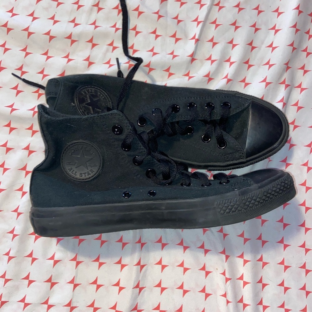 All black Converse high tops, men’s size 8